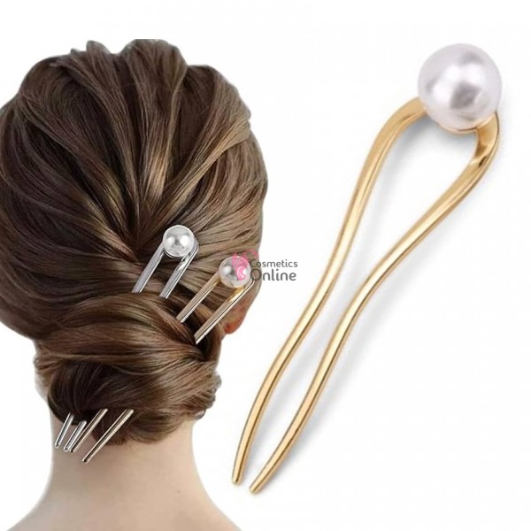 Accesoriu de par modern Japonez pentru cocuri din metal JPN10FF Auriu cu perla
